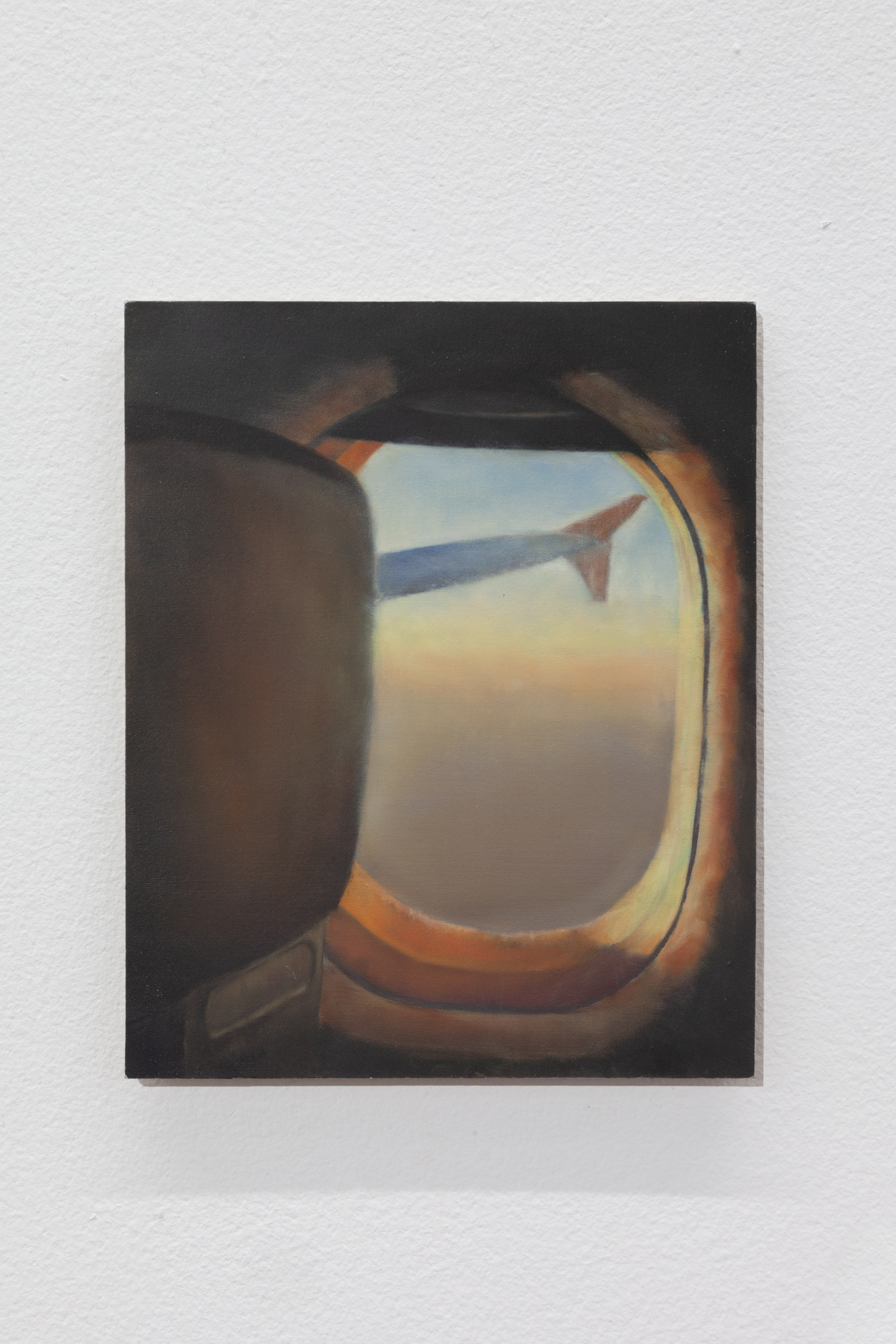 View from an aeroplane seat 2018 Oil on board 12.7 x 10.3cm
